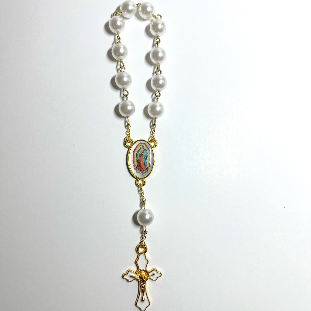 HandMade Pocket White 6mm Glass Beads Rosary 6” inches